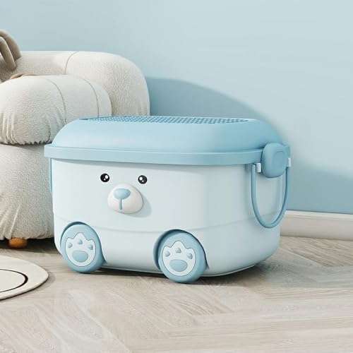 Image of Baby Bucket Multi-Use Utility Plastic Portable Container Storage Box with Wheels-(46 x 35 x 23 cm) - Blue Bear