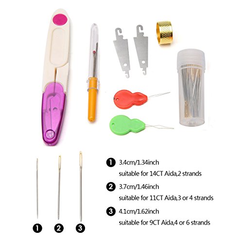 KINGSO Full Range of Embroidery Starter Kit Cross Stitch Tool Kit Including 5 Pcs Plastic Embroidery...