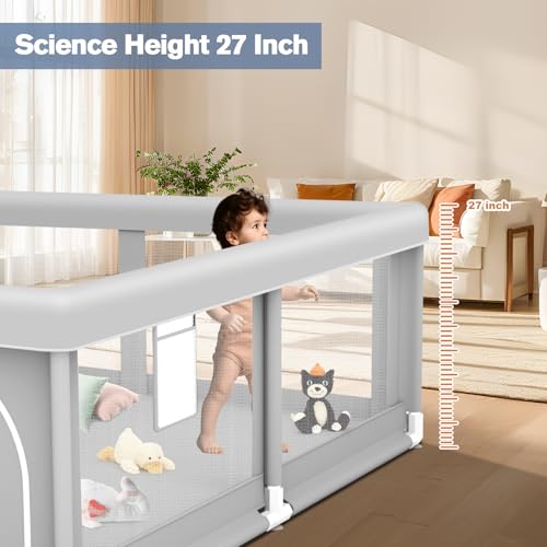 Image of Baby Playpen for Babies and Toddlers 50 x 50 inch, Play Yards Indoor & Outdoor, Sturdy Safety Play Pen with Soft Breathable Mesh, Baby Fence