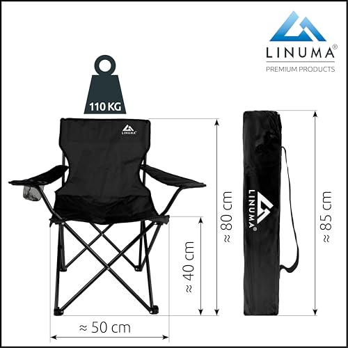 LINUMA® 2er Set - Faltstuhl SCHWARZ Campingstuhl Anglerstuhl mit Getränkehalter & Tragetasche - Anglersessel klappbar - Klappstuhl Gartenstuhl Faltstuhl Relaxsessel Angelsessel faltbar – Bild 4