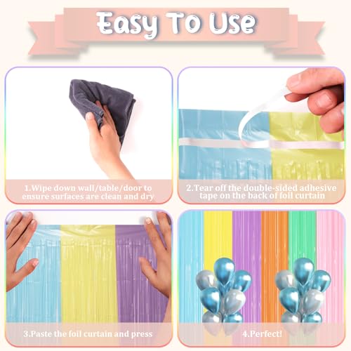 Image of Voircoloria 2 Pack Pastel Rainbow Foil Fringe Backdrop Curtains, Tinsel Streamers Party Decorations, Fringe Backdrop, Door Shimmer for Baby Shower or Birthday Party