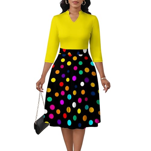 Image of PinkPatty Women's Casual A-line Midi Dresses 3 /4 Sleeve V Neck Fit and Flare Dress with Pockets