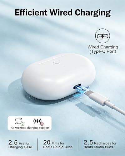 Image of Charging Case Replacement for Beats Studio Buds - Earbuds Charger Case with Bluetooth Pairing Sync Button, 660mAh Battery (Earbuds Not Included), White