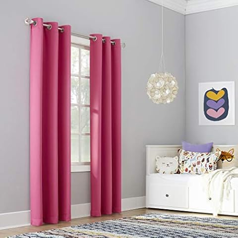 Sun Zero Riley Kids Bedroom Blackout Grommet Curtain Panel, 40" x 84", Hot Pink Cover