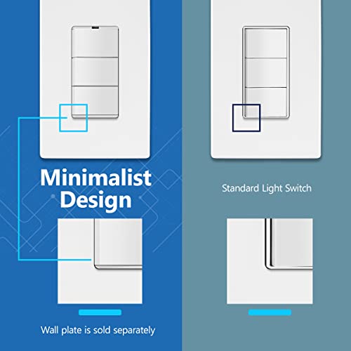 Image of LIDER Minimalist Design Lighted Triple Switch, Combination Frameless Decorator Switch with Locator Light, Ground Terminal, Single Pole, 15A 120-277V, LCS3-1P-W, UL Listed, Thermoplastic, Matte White