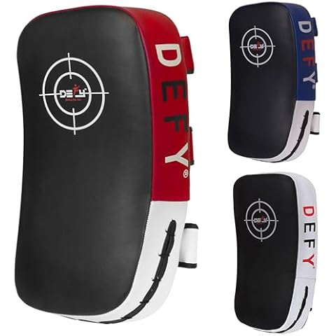 Defy Sports Leather Thai Pads - Strike Curved Karate Pads with Double Layered Buckle Straps - Perfect for Boxing, Karate & MMA Training - Durable & Lightweight Kicking Pads (1 Per Pack) Cover
