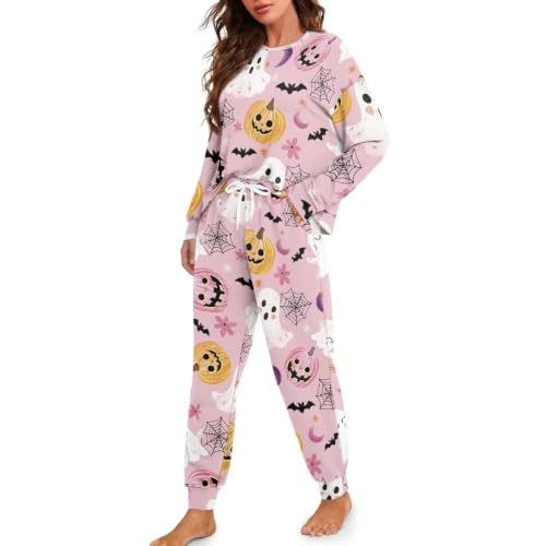 Image of Womens Lounge Set Long Sleeve Soft Pajama Sets | Casual 2 Piece Pj Outfit, Crewneck Sleepwear with Pockets, Adjustable Drawstring, Soft Comfy Fall Pajamas, Plus Size