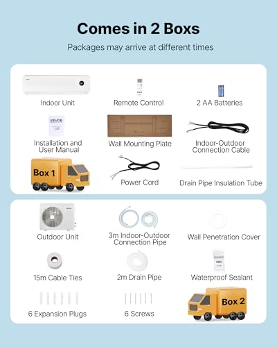 Image of VEVOR Mini Split Air Conditioner, 18,000 BTU AC / 18,400 BTU Heat, 230V 19 SEER2 High Efficiency Energy Saving, Quiet Inverter System for 1250 Sq.Ft Coverage Area, Easy to Maintain, for Home, Office