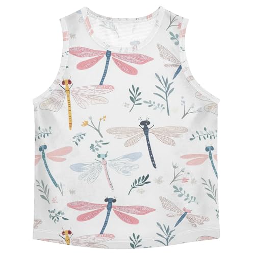 JUNZAN Cute Dragonfly White Boys Tank Top Sleeveless Teens Vest Kids Clothes for Running Workout Beach Swim 3T