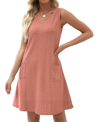 Image of elescat Swimsuit Coverup Summer Dresses for Women Eyelet Casual Loose Sleeveless Sundress with Pockets 2026