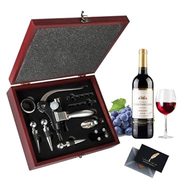 UCAMP Cavatappi,Set Apribottiglie,Set 11 Accessori per Vino da Sommelier,Apribottiglie Manuale,Scatola di Legno Accessori per Il Vino Set Regalo,Set di cavatappi per gli amanti del vino