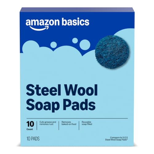 Amazon Basics Steel Wool Soap Pads, Reusable...