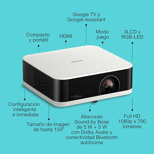 Image of Epson Lifestudio Pop EF-61W Diamond White Portable Smart Projector, Sound by Bose, Google TV, Full HD, Indoor /Outdoor Use, 5 Year Warranty*