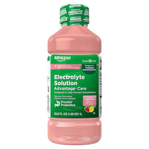 Amazon Basic Care Advantage Care Electrolyte Solution with Prevital Prebiotics, Strawberry Lemonade, Hydration Drink, Replenish Electrolytes, Fluid & Zinc, 33.8 fl oz (Pack of 1) 1 Pack - image 1