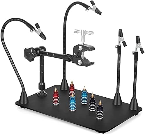 NOEVSBIG Magnetic Helping Hands Soldering Station with Large &amp; Heavy Duty Base,2.16-inch Jaw Opening Soldering Clamp,4 PCB Holders,4 Flexible Arms Helping Hands for Electronic Repair Soldering Jewelry