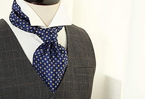 HISDERN Ascot Tie Mens Formal Cravat Ties Floral Paisley Polka Dot Jacquard Self Ascots Cravat Scarf Wedding Party - Thumbnail 4