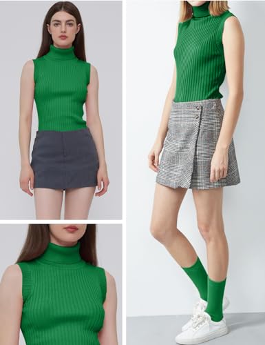 Image of v28 Women Sleeveless High Neck Turtleneck Stretchable Knit Sweater Top