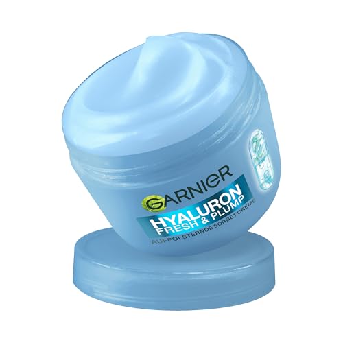 Garnier Hyaluron Fresh & Plump Aufpolsternde Sorbet Creme – Gesichtspflege mit Hyaluronsäure & 4% Niacinamid für prallere Haut – Feuchtigkeitscreme für glatteren & ebenmäßigen Teint – 85ml