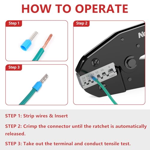Image of Newdeli Ferrule Crimping Tool 24-8 AWG Wire Ferrule Crimper - Ratchet Wire Crimper Tool for Ferrule Connectors Electrical Wire Terminals Ratcheting Crimping Plier Crimp Tool