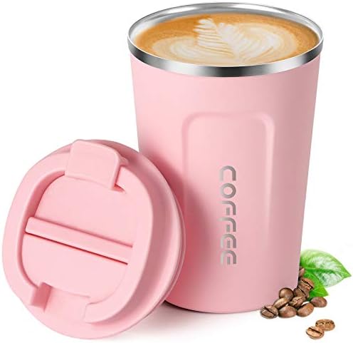 18oz (510ml) Vacuum Insulated Travel Mug, Smilatte Leakproof Double Wall Stainless Steel Reusable Coffee Cup with Lid for Hot & Cold Drinks, Matte Texture Pink