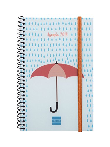 Finocam Espiral Design - Agenda 2018, semana vista apaisada, diseño Paraguas, español, 117 x 181 mm, 80 g/m²