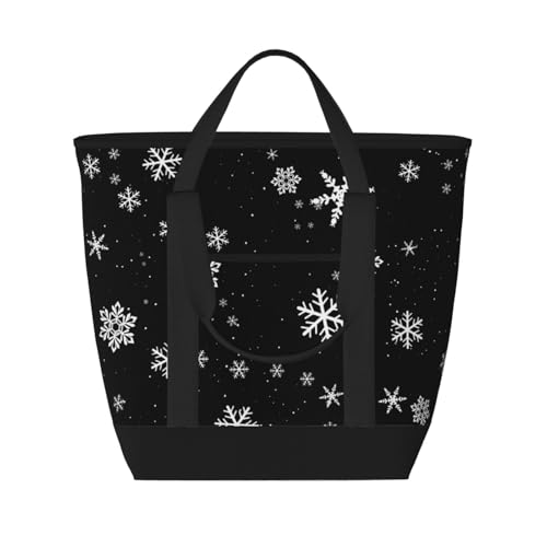 Snowflake Winter Pattern Black And White Insulated Tote Bag – Premium Insulation, Leakproof & Durable, Ideal For Grocery Shopping, Picnics, Food Delivery & Travel