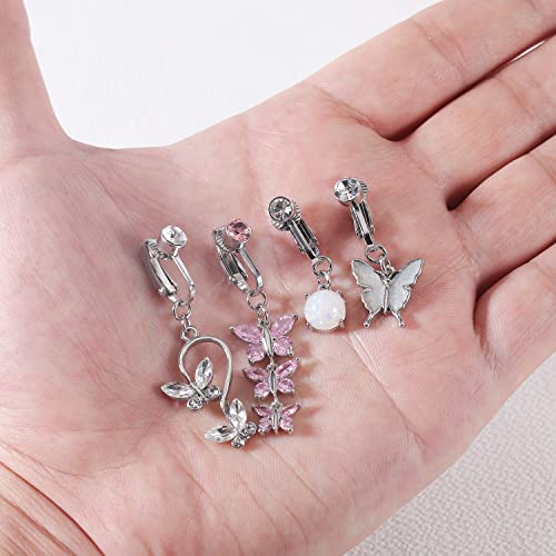 Bodyace 4Pcs Fake Belly Rings Dangling Fake Belly Button Ring, Snake Evil Eye Heart Clip On Faux Navel Rings, Devil Butterfly Non Piercing Belly Jewelry (A:4Pcs Fake Belly Rings) #TOP5