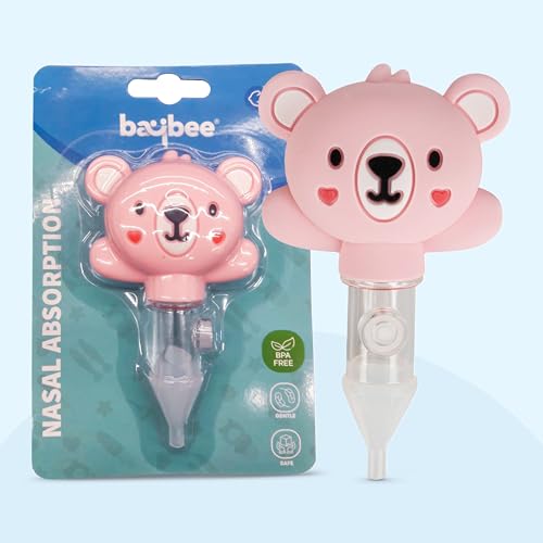 Image of Baybee Newborn Nasal Aspirator - Silicone Baby Nose Cleaner & Snot Sucker | Reusable Mucus Remover with Anti-Reflux Protection | Gentle Cold Relief for Infants & Toddlers (Pink)