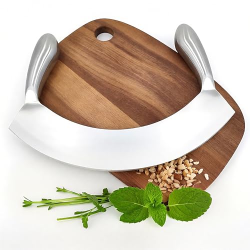 BSDLZCH Edelstahl Wiegemesser Single Edge, 22cm Pizzaschneider Effizientes Hacken von Kräutern, Brot, Salat, Nüssen - Ergonomischer Griff, spülmaschinenfest, rostfrei, nahtlos