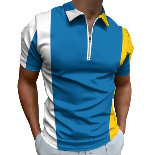 Canary Islands Flag Men’s Zip Polo Golf T-Shirt M