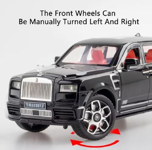 Big Size Rolls-Royce Cullinan Model Car Exclusive Alloy Metal Car Pull Back Die-cast Car Toy car with Openable Doors & Light, Music Toys Car for Kids (1:24 Cullinan Masory - Black)