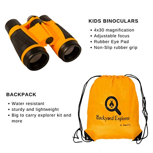 Kids Binoculars Explorer Kit for Children - Toy Set With Magnifying Glass, Flashlight, Backpack , Whistle, Compass in backpack - Outdoor Exploration Kits, Camping & Spy Gear - Gadgets for Boys Girl