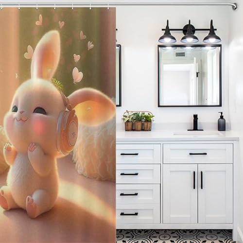 Rideau de douche lapin imperméable 122x183 cm avec crochets - 5