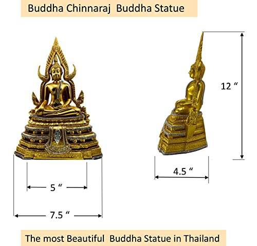 Buddho Chinnaraj Buddha Statue 12" H. Thai Buddha Statue For Home Decor Buddha Sculpture Small Gift Office Gift Office Decor Figurines Meditation Decor (Gold Plus Diamond) #TOP5