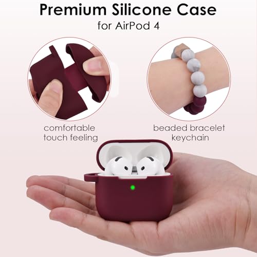 Image of Filoto Compatible with AirPods 4 Case - Soft Silicone Cover with Bracelet Lanyard and Keychain, Shockproof and Scratch-Resistant, Cute Design for Compatible withAirPods 4th Generation(Burgundy)