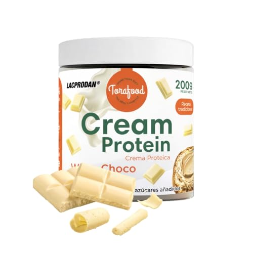 Crema Proteica | Sabor Chocolate Blanco | 200g | 20% de Proteina | 0% azúcares añadidos | Sin Aceite de Palma | Receta Tradicional | Torafood