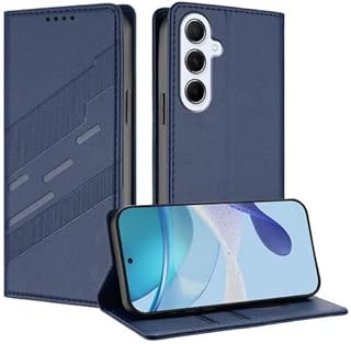 جراب حماية فيليب قابل للطي من الجلد الصناعي مقاوم للصدمات و مزود بحماية خاصة للكاميرا مع حامل بطاقات وكروت متوافق مع هاتف samsung a17 cover (dark blue)