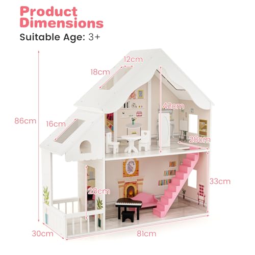 HOMASIS Casa de Muñecas de 2 Niveles, Villa de Ensueño de Madera con Accesorios para Muebles, Juguete Educativo para Niños a Partir de 3 Años, 81 x 30 x 86 cm - imagen 2