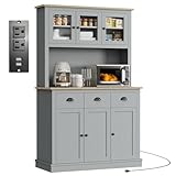 Buytime 71' Kitchen Hutch with Charging Station Grey