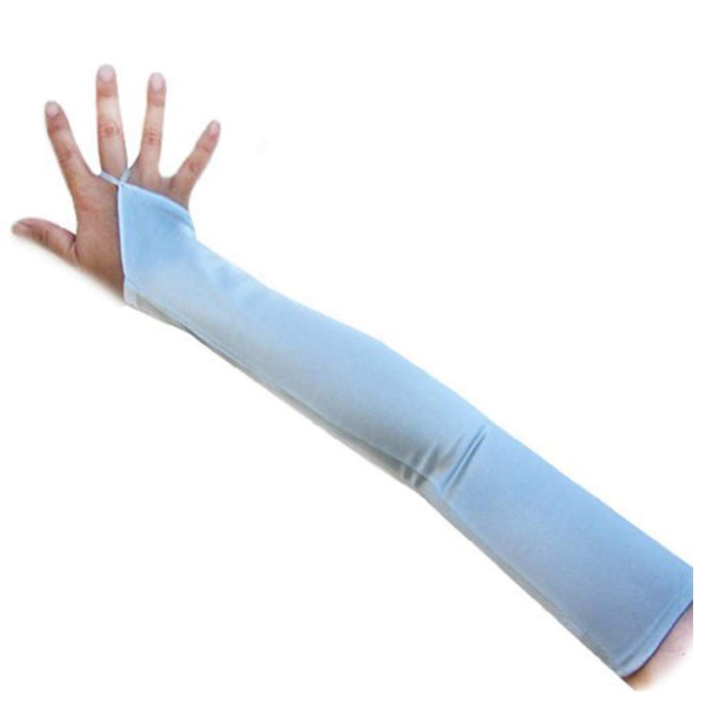 SACASUSA Fingerless 23 Inch Long Bridal Satin Gloves Over the Elbow in 20 Colours, lightblue, L
