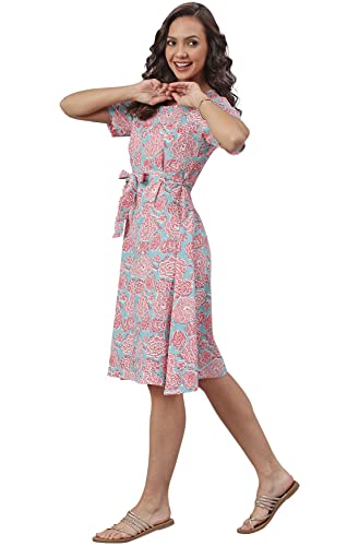 Image of Janasya Women's Light Pink Cotton Western Dress