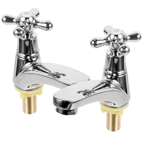 Veemoon 1 Pair Metal Water Tap Replacement Silver Basin Tap Faucet Short Spout Faucet Mop Sink ABS Water Retro Single Hole for Bathroom Basin Hot Cold,4.92 X 4.72 X 1.65 Inches (Zinc Alloy)
