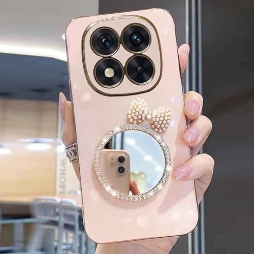 Image of KC Back Cover for Mi Redmi Note 14 Pro Plus 5G - Round Bow Mirror Electroplated Soft Silicone Camera Protection Case - Pink