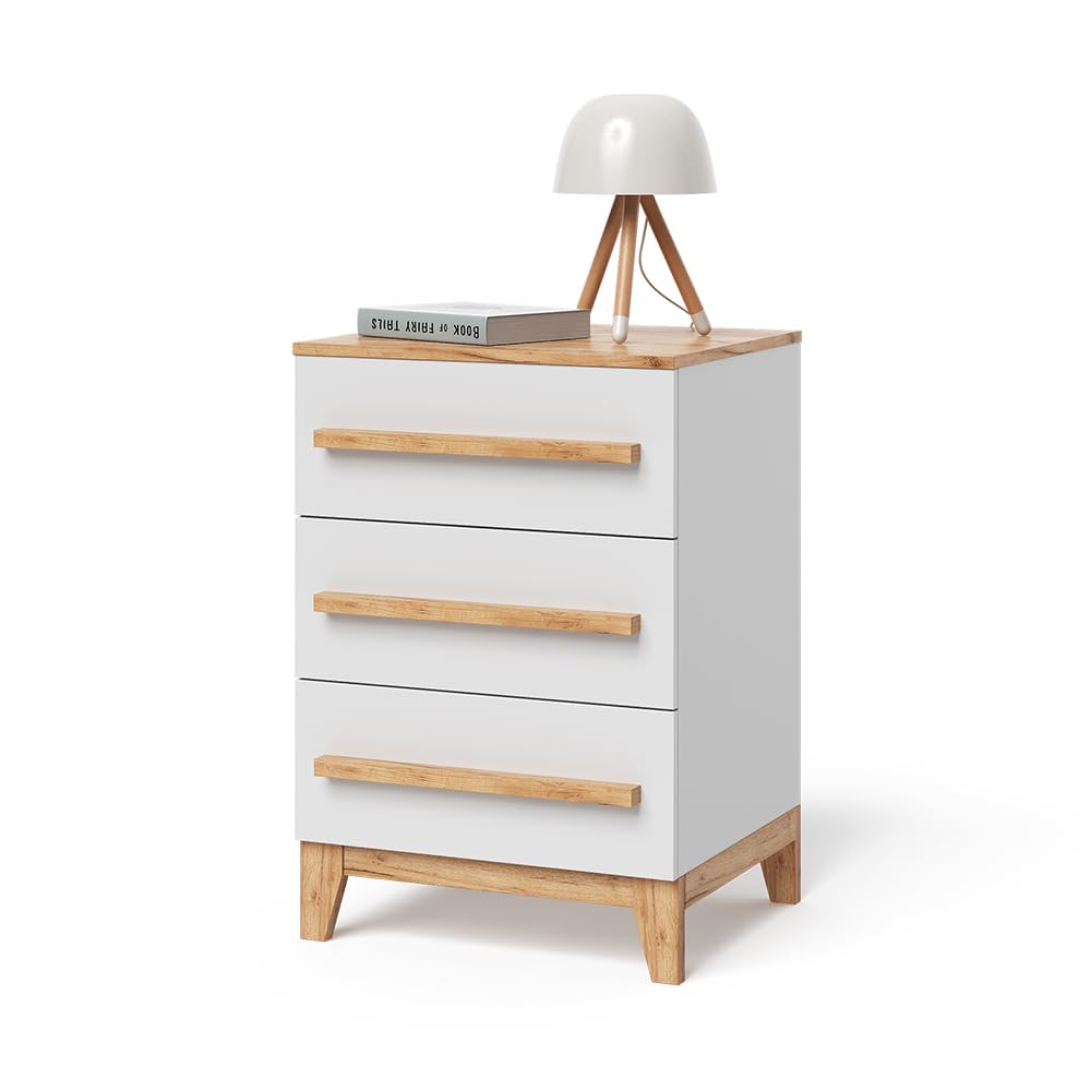 VitaliSpa Commode avec tiroirs Malia, Blanc/Artisan, 60x88cm avec 3 tiroirs, Compatible avec d'autres Meubles de la série Malia