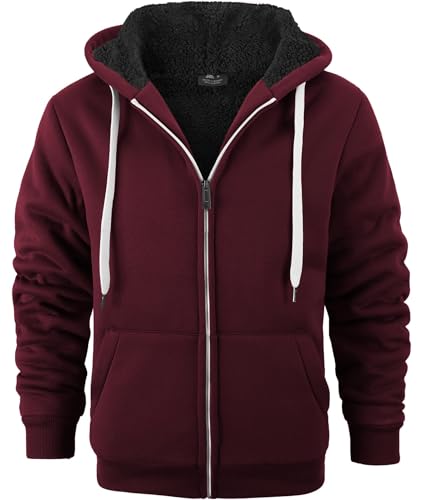 Image of Little Beauty Fleece Hoodies for Men Winter Thick Jackets Sherpa Lined Zip Up Sweatshirt With Kanga Pocket