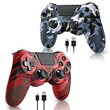 hosowe 2-Pack Wireless Controllers for PS4, Game Controllers Compatible with PS4/Pro/Slim/PC, Dual Vibration, 6-Axis Gyro Sensor, Touch Panel, Built-in Speaker & Headphone Jack, Camouflage Red & Blue