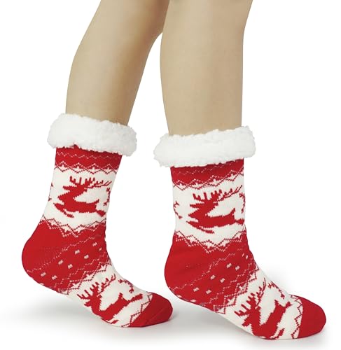 Image of Slipper Socks for Women with Gripper - Winter Non Slip Thick Fuzzy Socks - Warm Cozy Christmas Gift