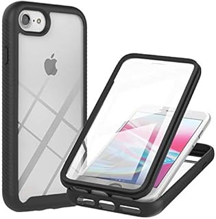 for iPhone SE 2022 Case Built-in Screen Protector, iPhone SE 2020 Case, iPhone 7 Case iPhone 8 Case, Full Protective Cover Anti-Scratch Shockproof Transparent Clear Silicone Bumper Phone Case, Black