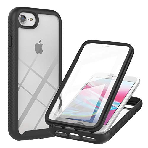 iPhone SE 2022 Case iPhone SE 2020 iPhone 8 Phone Case iPhone 7 Built-in Screen Protector Shockproof Full Body Protection Rubber Bumper Stylish Clear Rugged Back Shell Case, Black