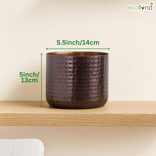 Image of ecofynd 5.5 inches Adam Metal Plant Pot, Decorative Modern Indoor Planter Flower Pots, Home Garden Decor Planter for Living Room Bedroom Interior, Pack of 1 (Copper, POT041)